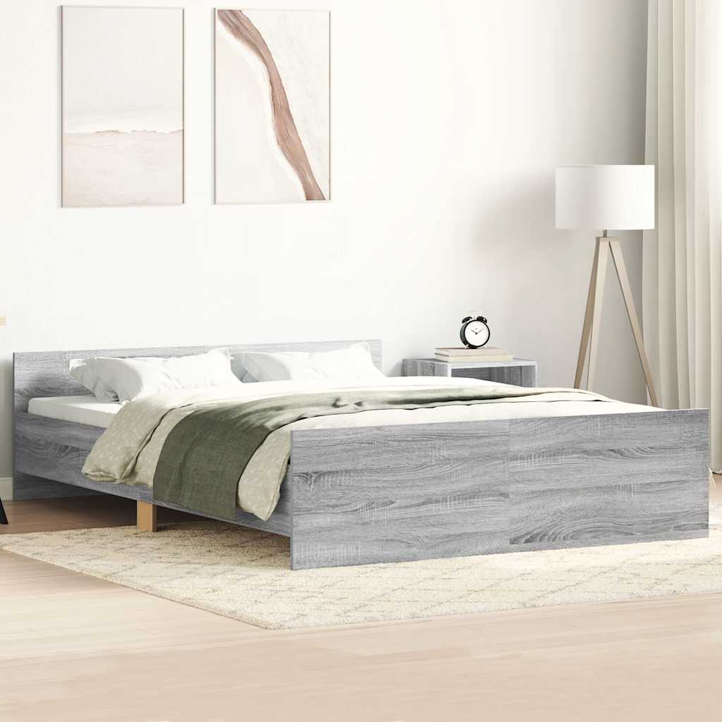 vidaXL Cadru de pat cu tăblie la cap/picioare, gri sonoma, 140x190 cm vidaXL Cadru de pat cu tăblie la cap/picioare, gri sonoma, 140x190 cm