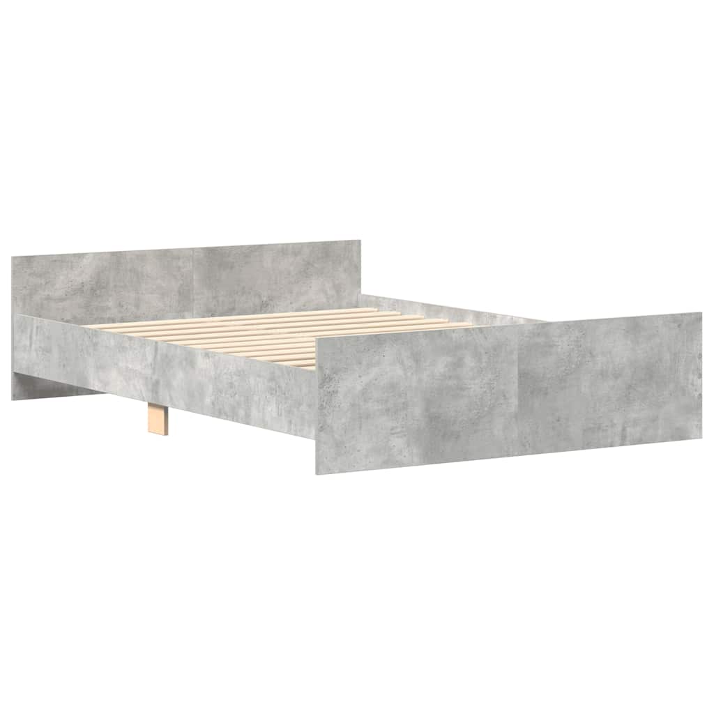 vidaXL Cadru de pat cu tăblie la cap/picioare, gri beton, 135x190 cm