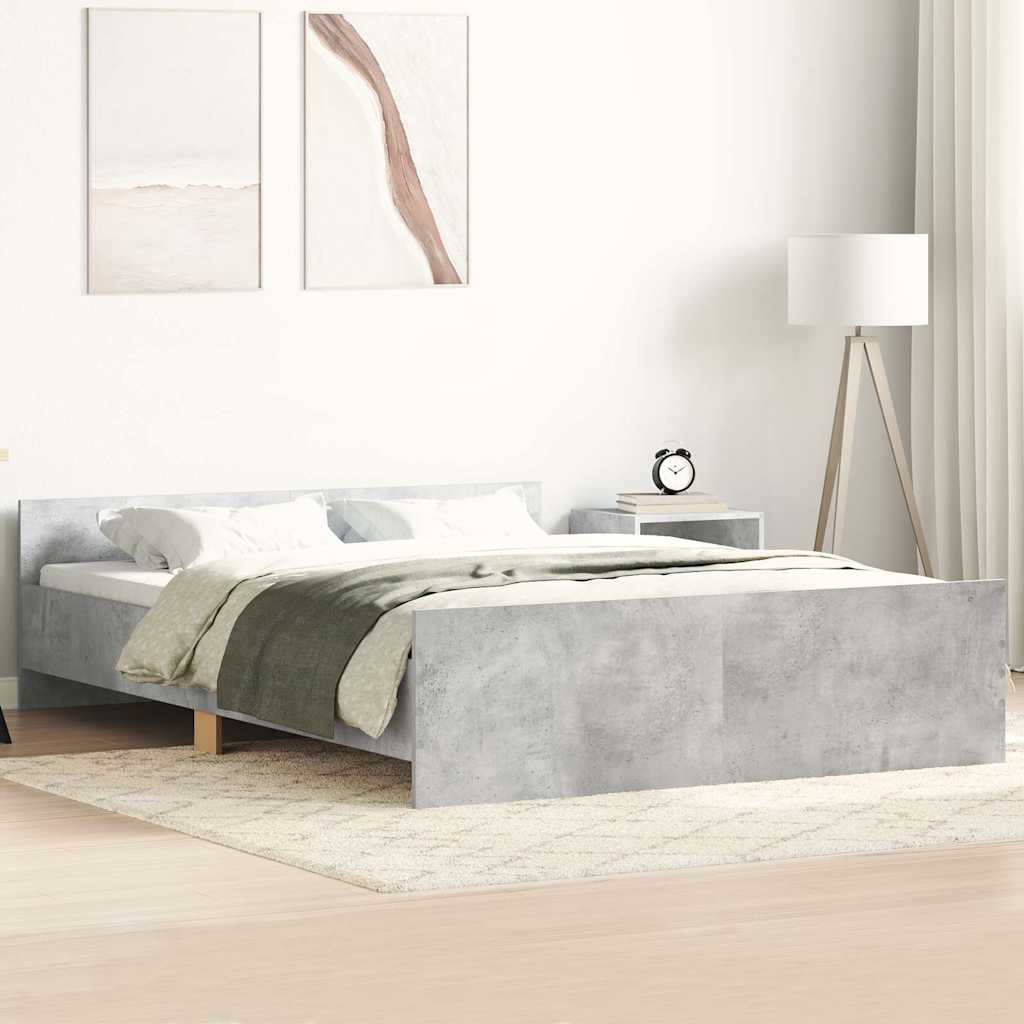 vidaXL Cadru de pat cu tăblie la cap/picioare, gri beton, 135x190 cm