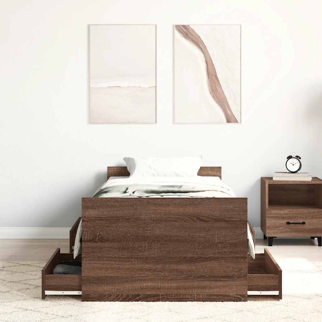 vidaXL Cadru de pat cu tăblie la cap/picioare, stejar maro, 100x200 cm vidaXL Cadru de pat cu tăblie la cap/picioare, stejar maro, 100x200 cm