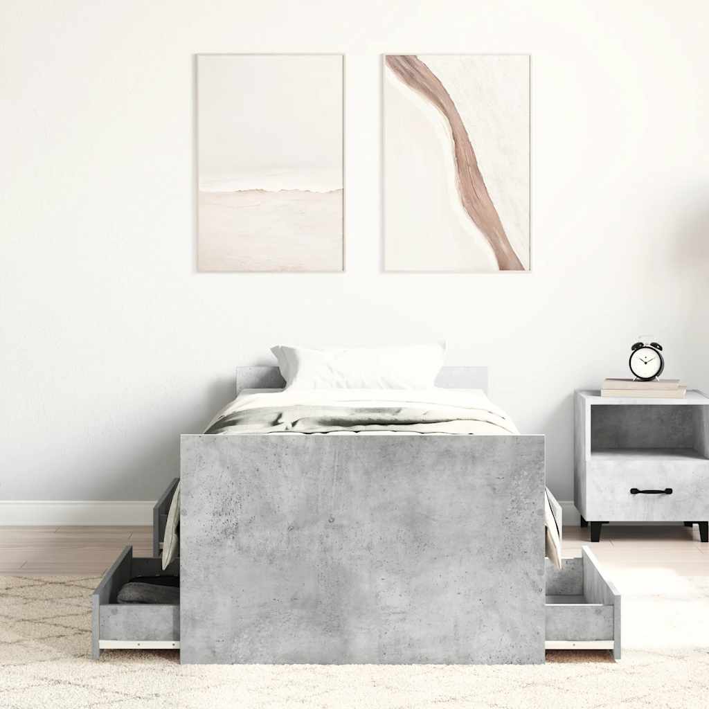 vidaXL Cadru de pat cu tăblie la cap/picioare, gri beton, 90x200 cm