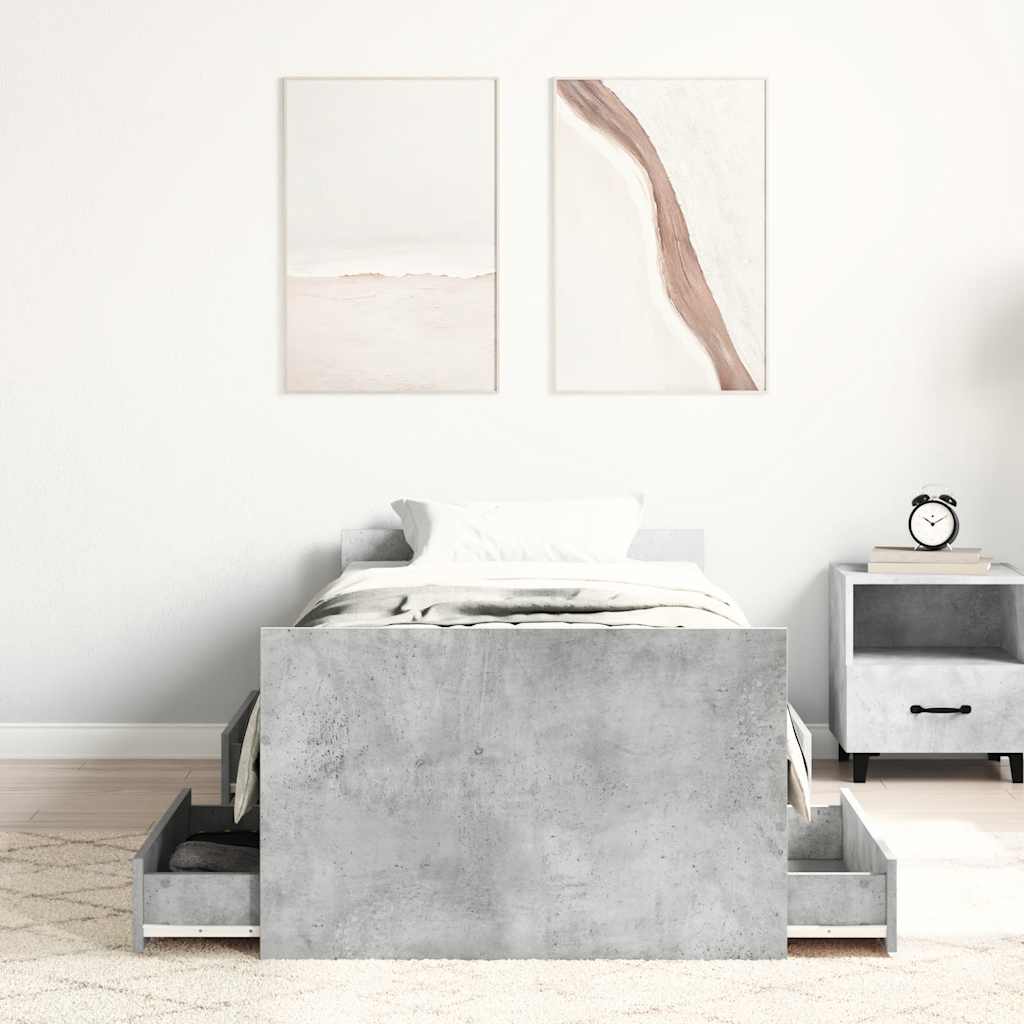 vidaXL Cadru de pat cu tăblie la cap/picioare, gri beton, 90x190 cm vidaXL Cadru de pat cu tăblie la cap/picioare, gri beton, 90x190 cm