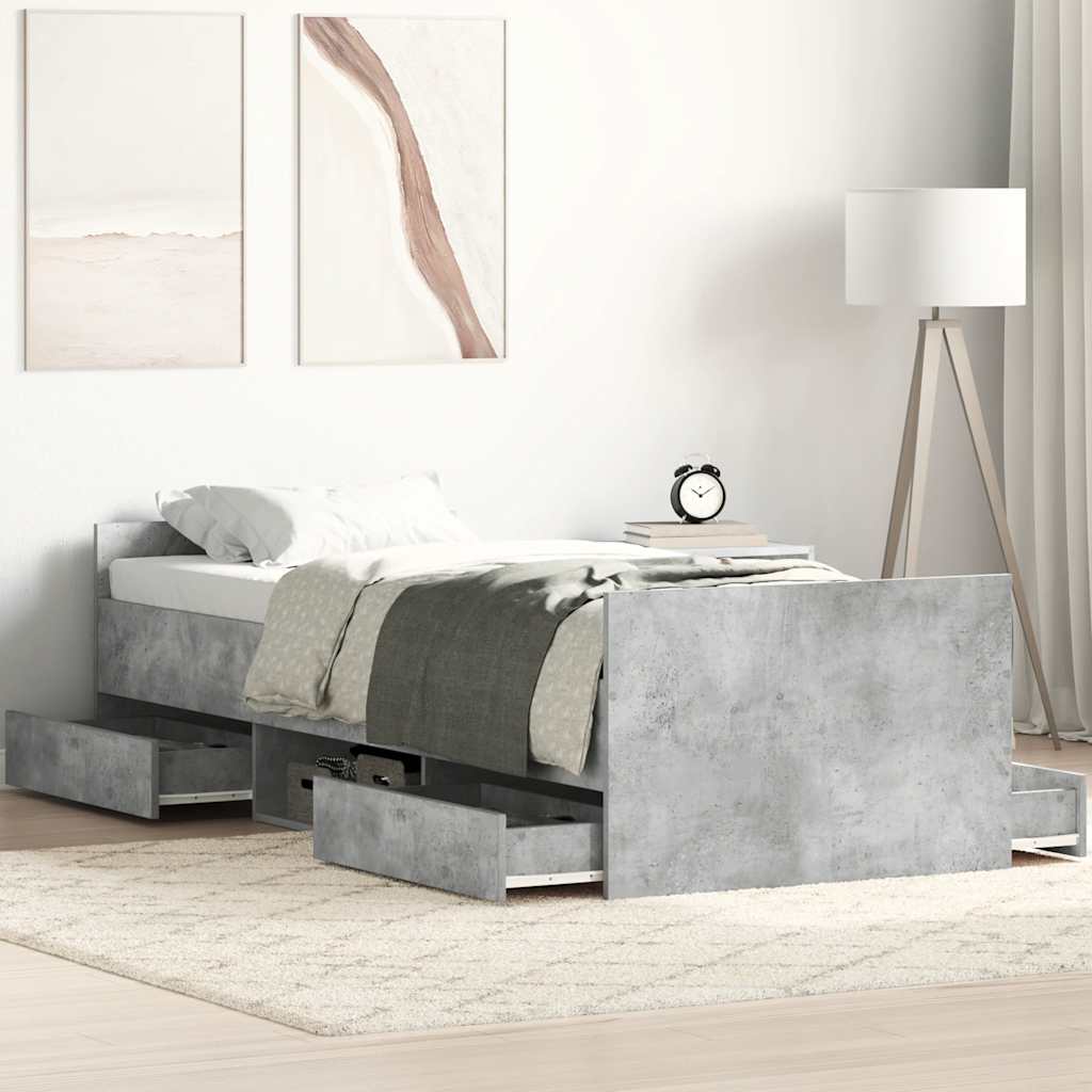 vidaXL Cadru de pat cu tăblie la cap/picioare, gri beton, 90x190 cm vidaXL Cadru de pat cu tăblie la cap/picioare, gri beton, 90x190 cm