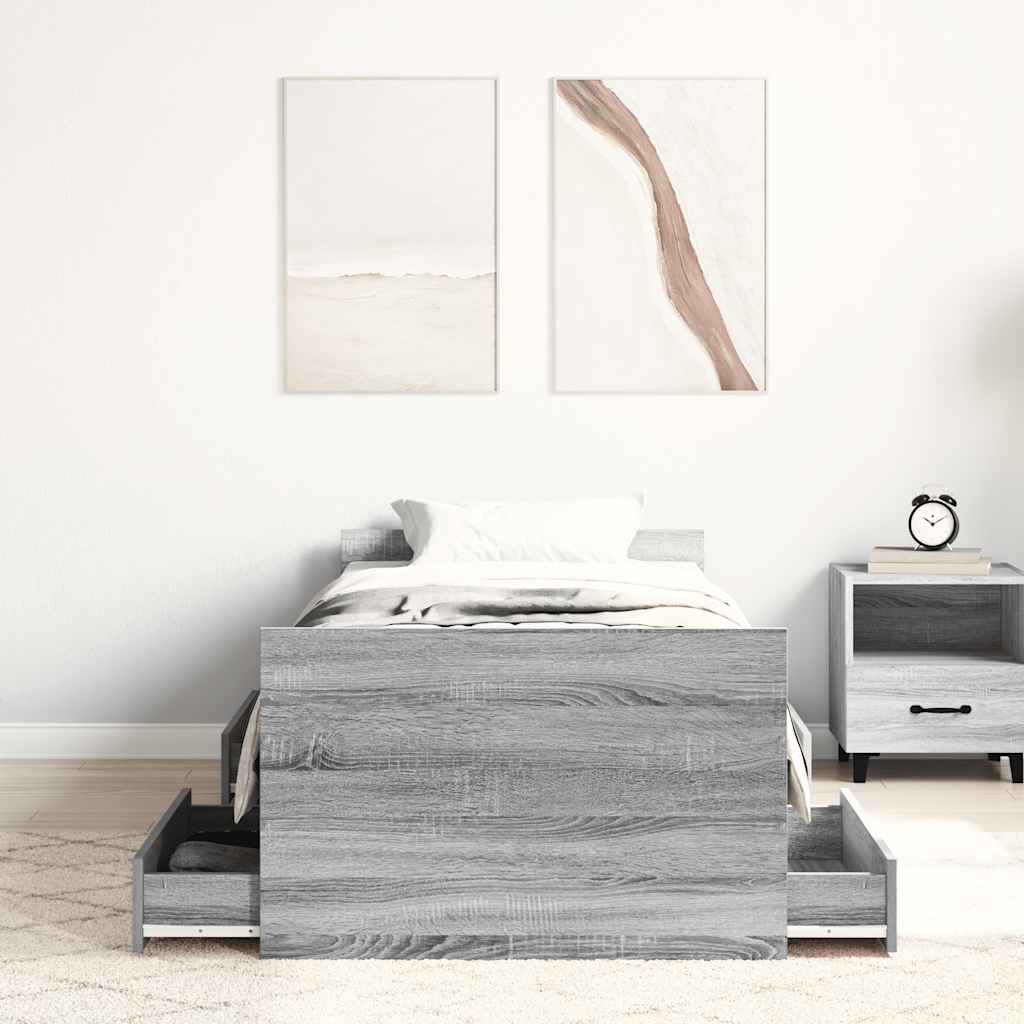 vidaXL Cadru de pat cu tăblie la cap/picioare, gri sonoma, 90x190 cm vidaXL Cadru de pat cu tăblie la cap/picioare, gri sonoma, 90x190 cm