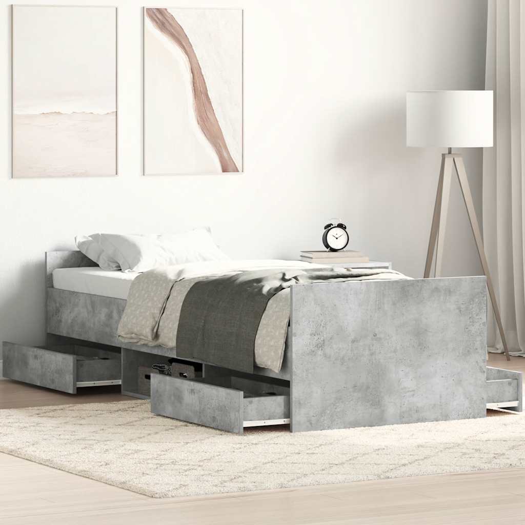 vidaXL Cadru de pat cu tăblie la cap/picioare, gri beton, 75x190 cm