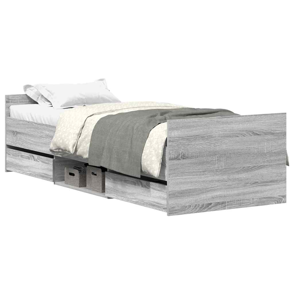 vidaXL Cadru de pat cu tăblie la cap/picioare, gri sonoma, 75x190 cm vidaXL Cadru de pat cu tăblie la cap/picioare, gri sonoma, 75x190 cm