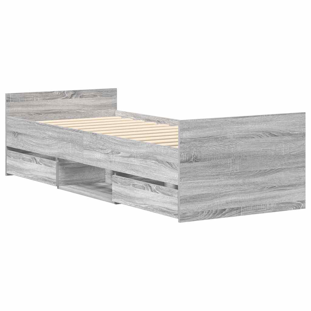 vidaXL Cadru de pat cu tăblie la cap/picioare, gri sonoma, 75x190 cm vidaXL Cadru de pat cu tăblie la cap/picioare, gri sonoma, 75x190 cm