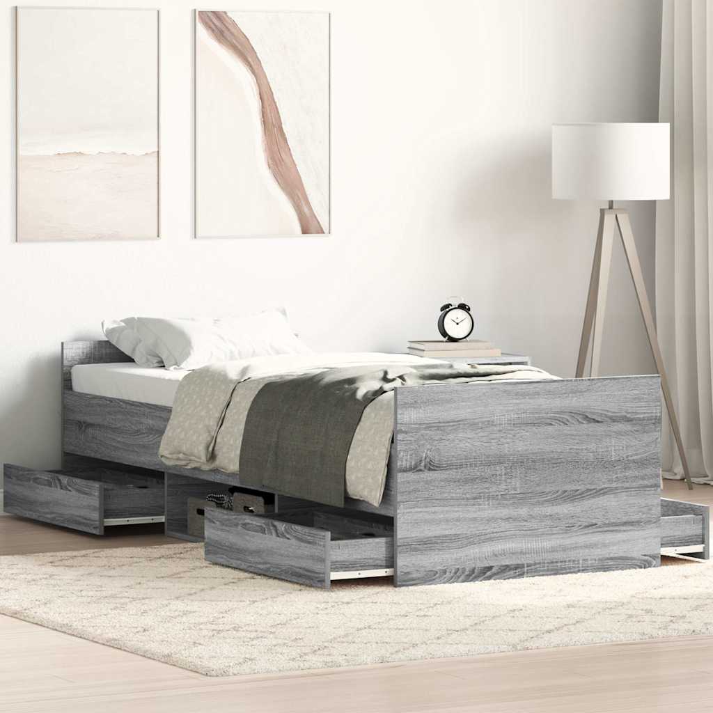 vidaXL Cadru de pat cu tăblie la cap/picioare, gri sonoma, 75x190 cm vidaXL Cadru de pat cu tăblie la cap/picioare, gri sonoma, 75x190 cm