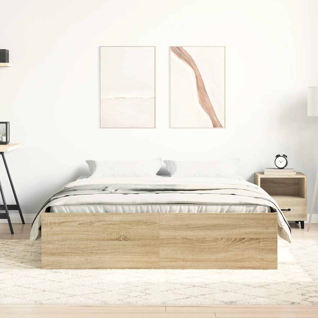 vidaXL Cadru de pat dublu, stejar sonoma, 135x190 cm vidaXL Cadru de pat dublu, stejar sonoma, 135x190 cm