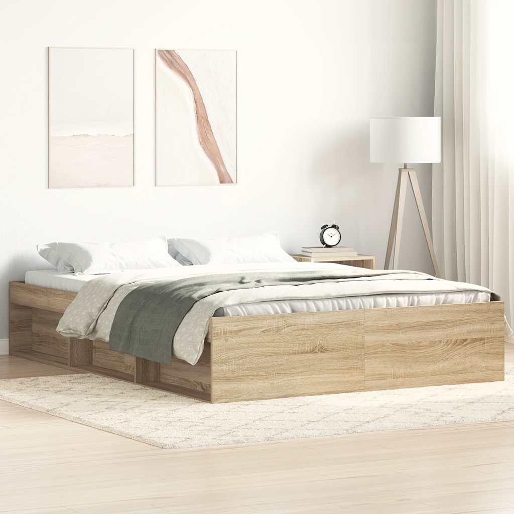 vidaXL Cadru de pat dublu, stejar sonoma, 135x190 cm vidaXL Cadru de pat dublu, stejar sonoma, 135x190 cm