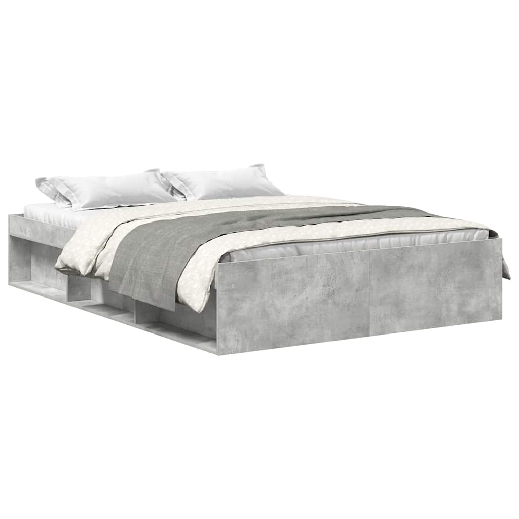 vidaXL Cadru de pat dublu, gri beton, 135x190 cm