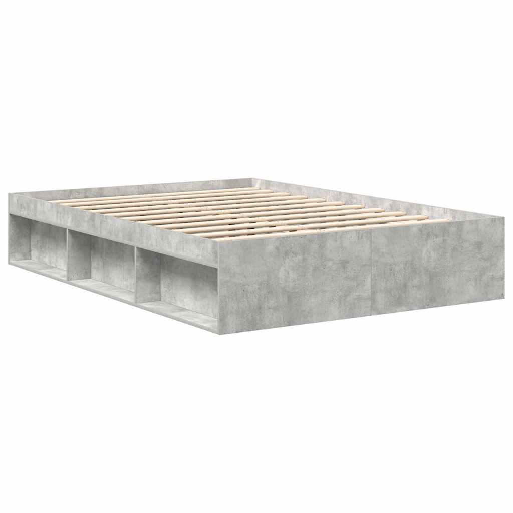 vidaXL Cadru de pat dublu, gri beton, 135x190 cm