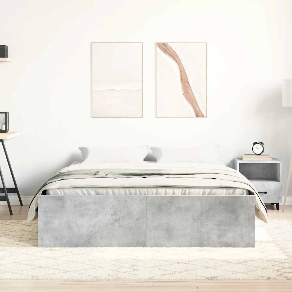 vidaXL Cadru de pat dublu, gri beton, 135x190 cm