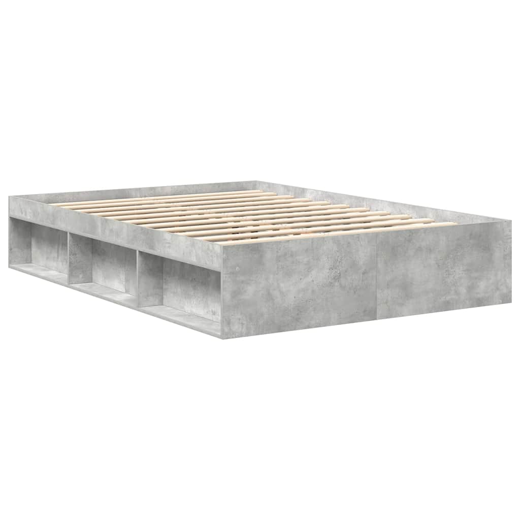 vidaXL Cadru de pat dublu, gri beton, 135x190 cm