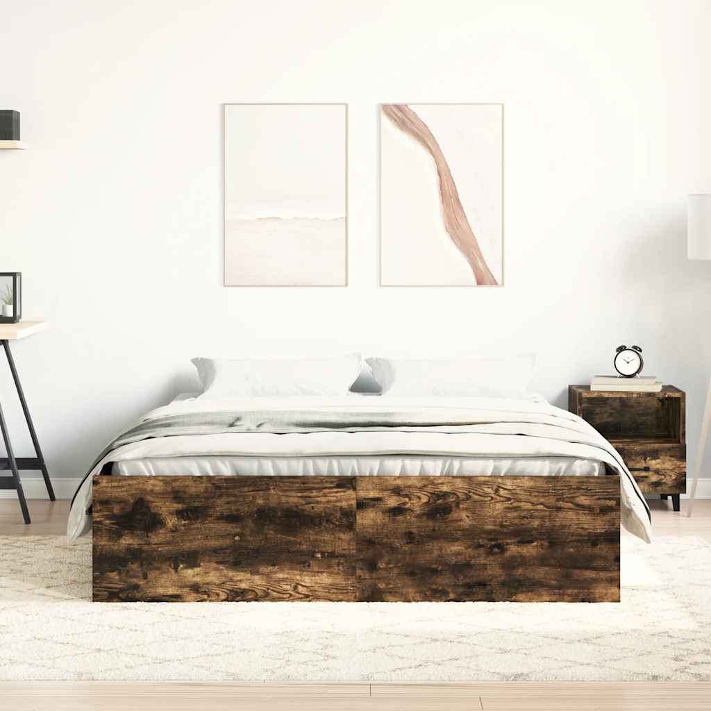 vidaXL Cadru de pat dublu, stejar fumuriu, 135x190 cm vidaXL Cadru de pat dublu, stejar fumuriu, 135x190 cm