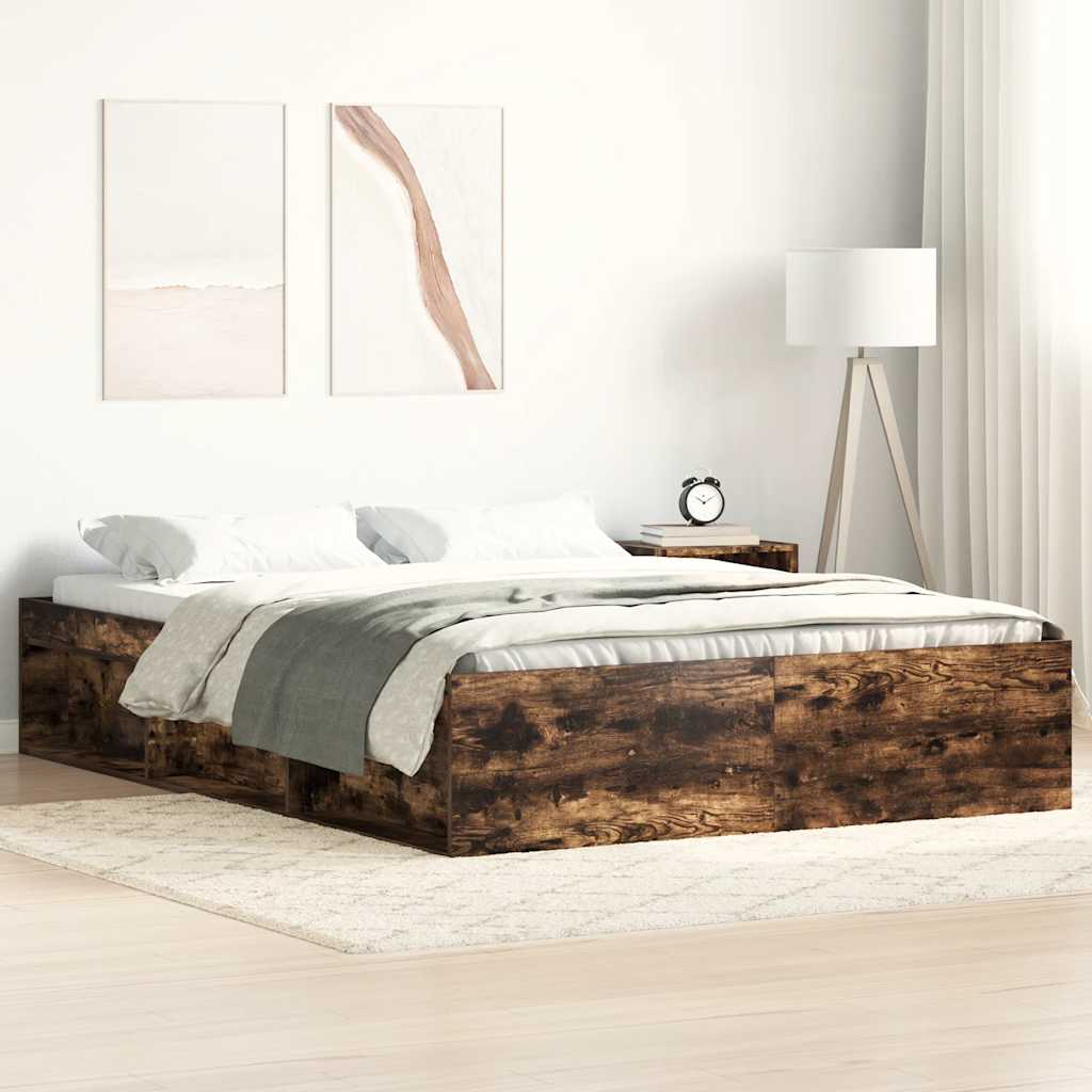 vidaXL Cadru de pat dublu, stejar fumuriu, 135x190 cm vidaXL Cadru de pat dublu, stejar fumuriu, 135x190 cm