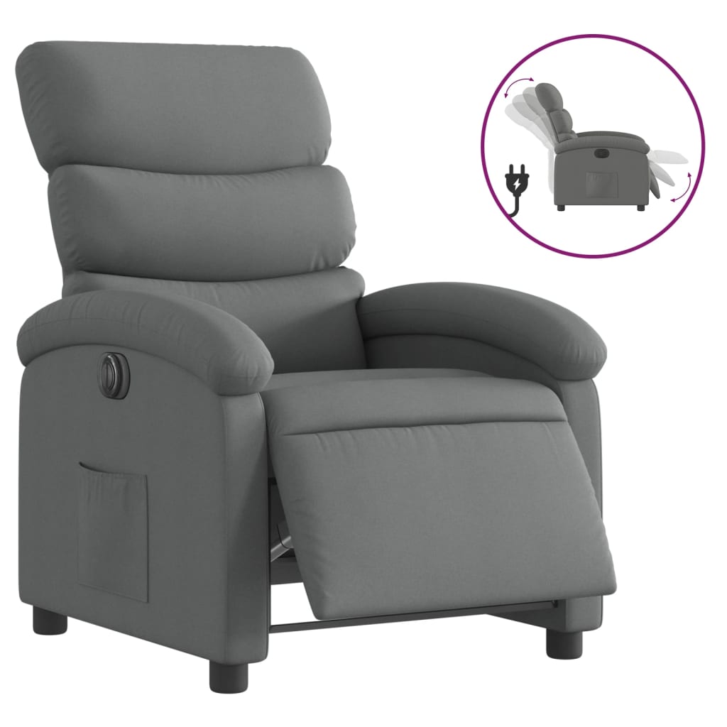 vidaXL Fotoliu rabatabil electric, gri închis, material textil
