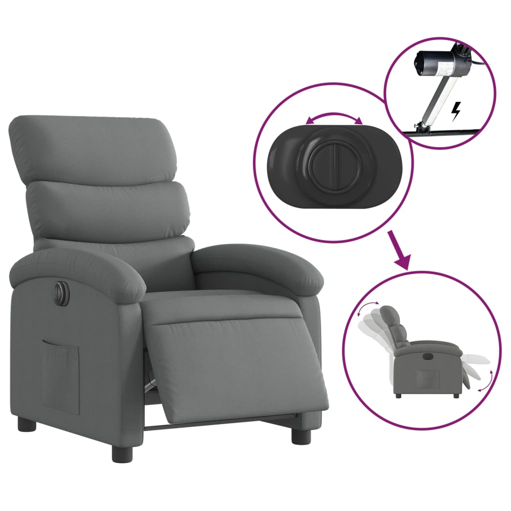 vidaXL Fotoliu rabatabil electric, gri închis, material textil