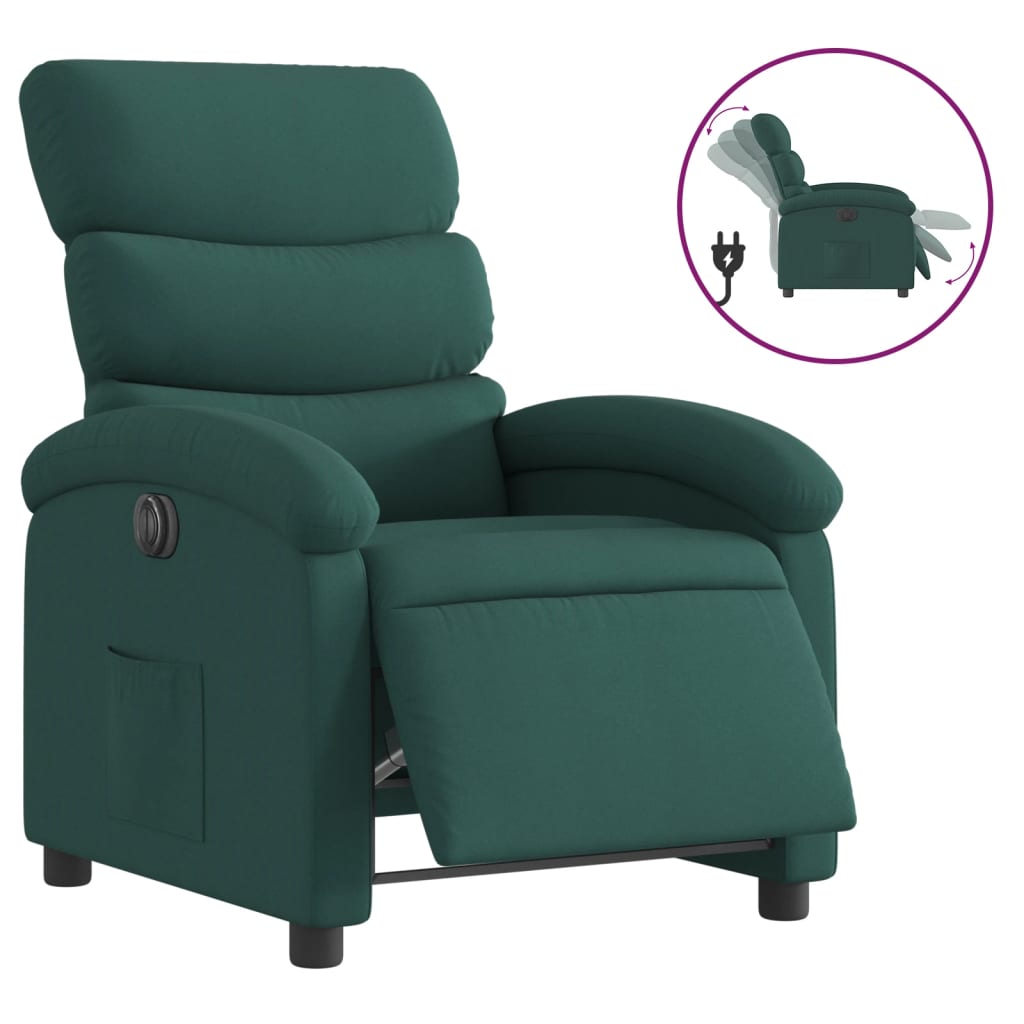 vidaXL Fotoliu rabatabil electric, verde închis, material textil vidaXL Fotoliu rabatabil electric, verde închis, material textil
