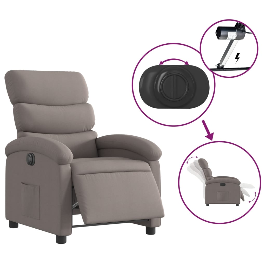 vidaXL Fotoliu rabatabil electric, gri taupe, material textil