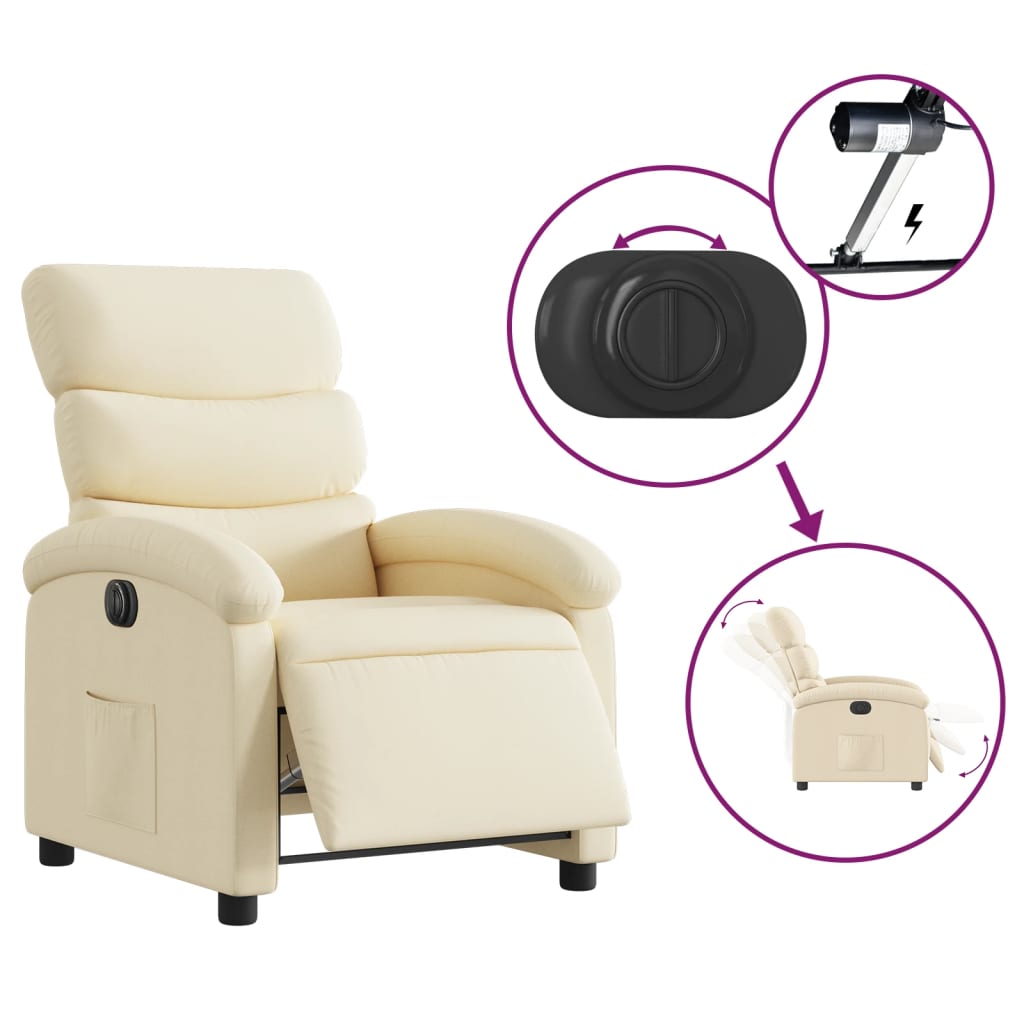 vidaXL Fotoliu rabatabil electric, crem, material textil