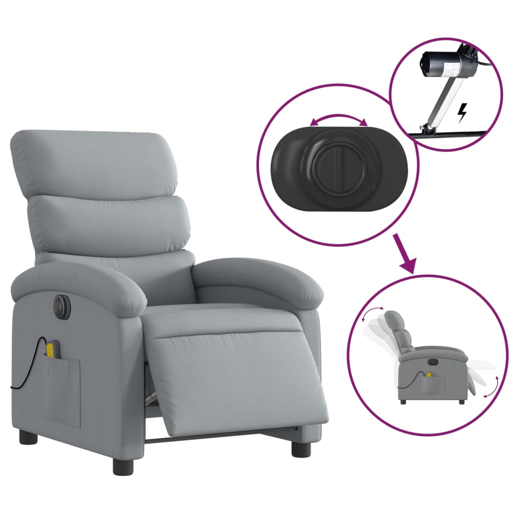 vidaXL Fotoliu electric de masaj rabatabil, gri deschis, microfibră