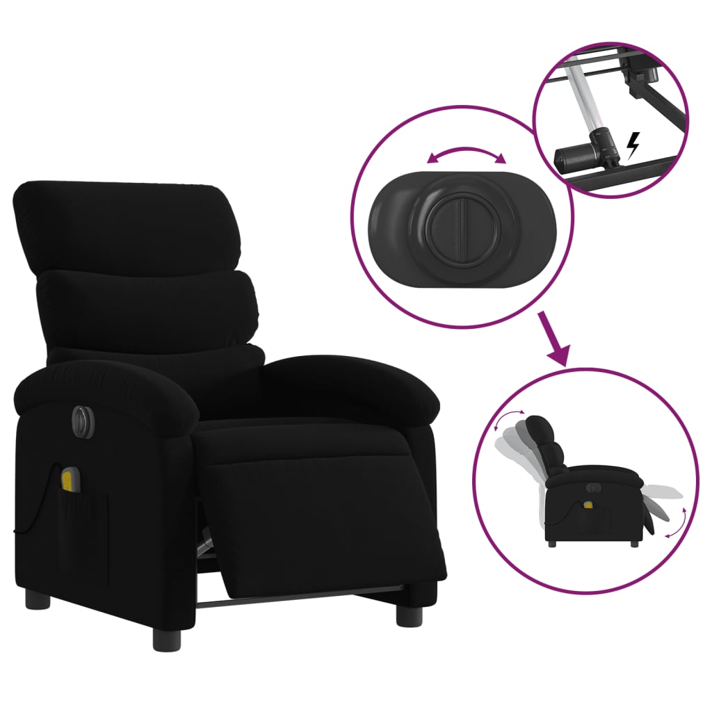 vidaXL Fotoliu electric de masaj rabatabil, negru, textil vidaXL Fotoliu electric de masaj rabatabil, negru, textil