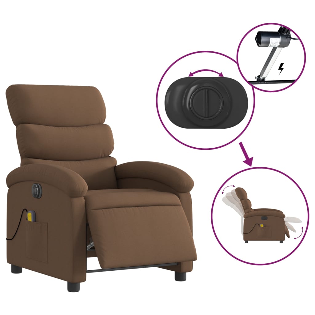 vidaXL Fotoliu electric de masaj rabatabil, maro, textil