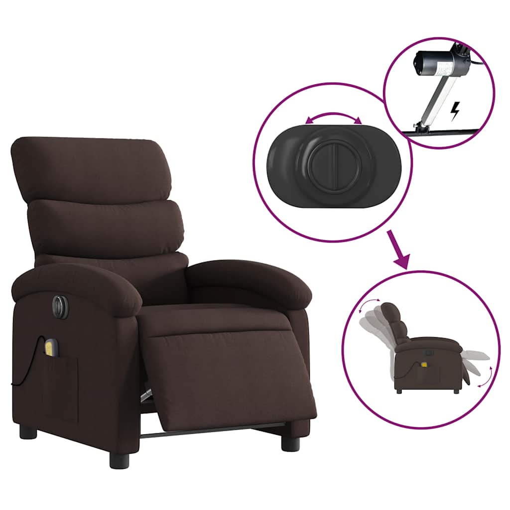 vidaXL Fotoliu electric de masaj rabatabil, maro închis, textil