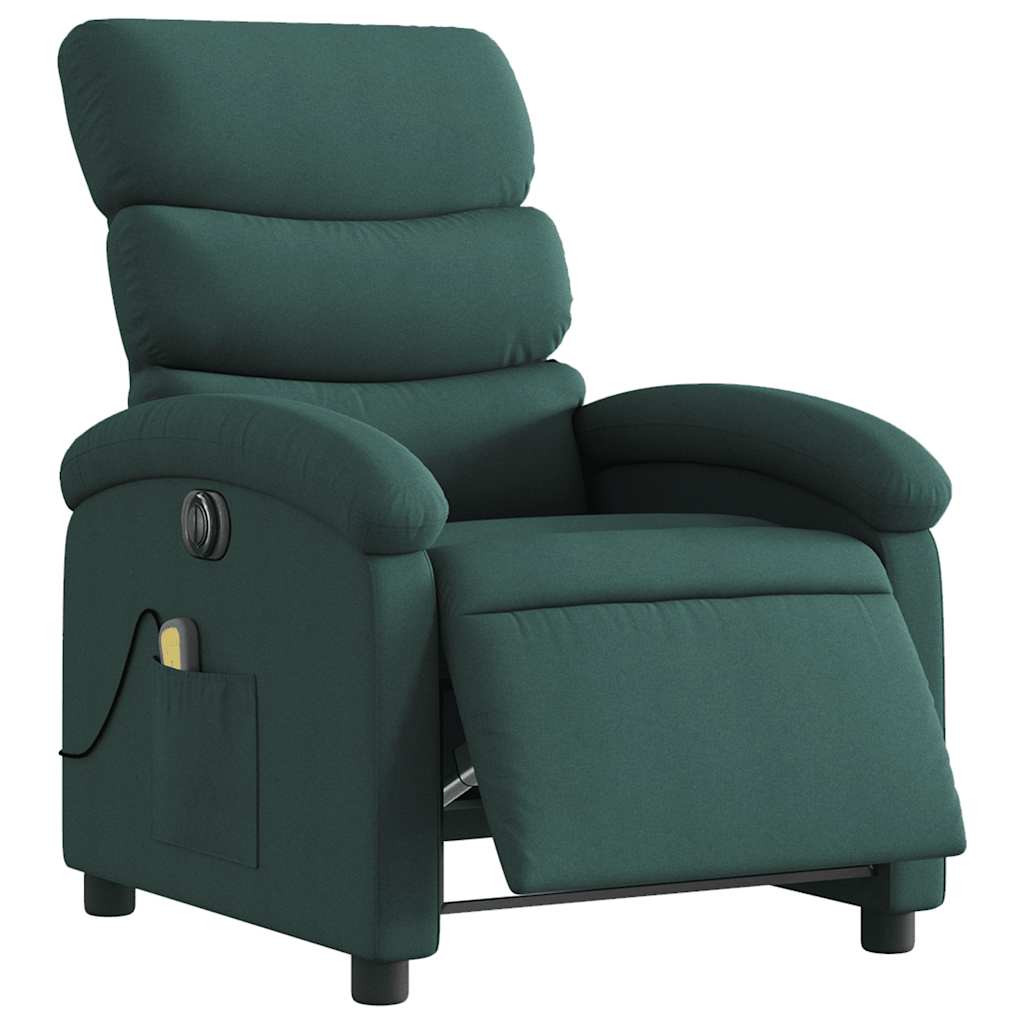 vidaXL Fotoliu electric de masaj rabatabil, verde închis, textil vidaXL Fotoliu electric de masaj rabatabil, verde închis, textil