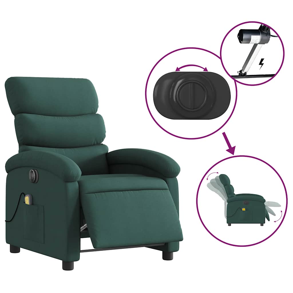 vidaXL Fotoliu electric de masaj rabatabil, verde închis, textil vidaXL Fotoliu electric de masaj rabatabil, verde închis, textil