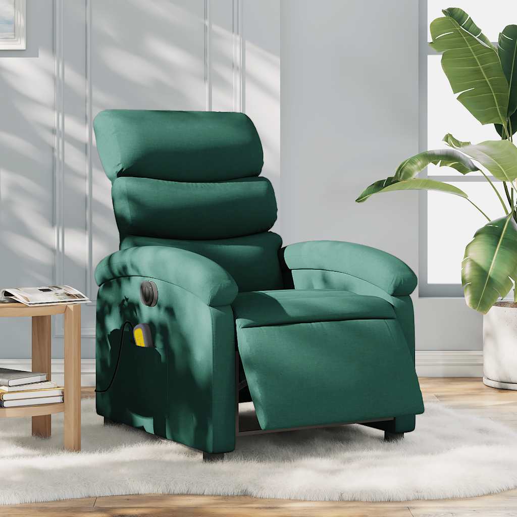 vidaXL Fotoliu electric de masaj rabatabil, verde închis, textil vidaXL Fotoliu electric de masaj rabatabil, verde închis, textil