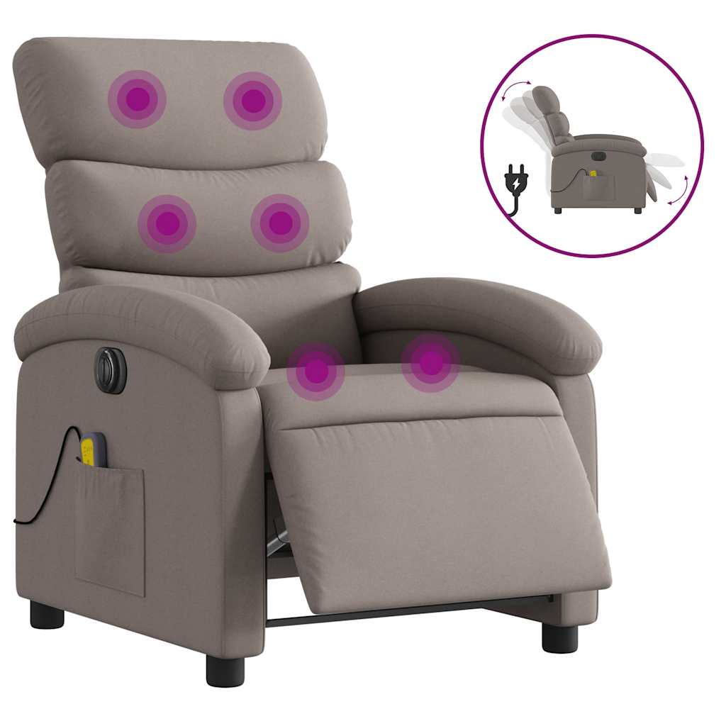 vidaXL Fotoliu electric de masaj rabatabil, gri taupe, textil