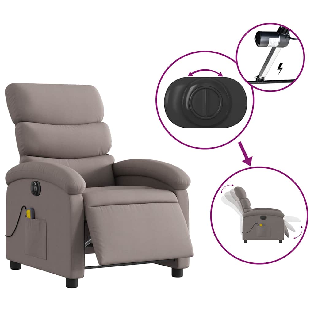 vidaXL Fotoliu electric de masaj rabatabil, gri taupe, textil