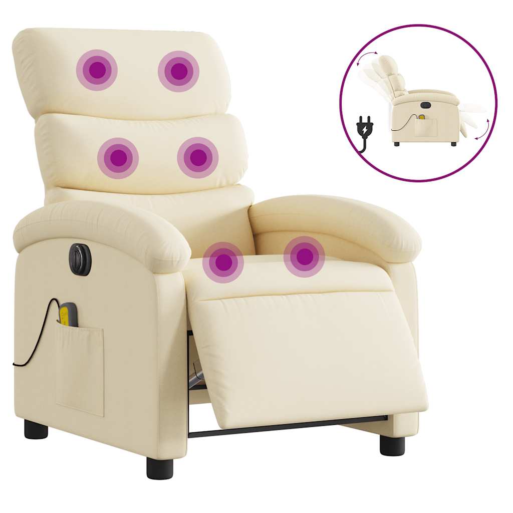 vidaXL Fotoliu electric de masaj rabatabil, crem, textil