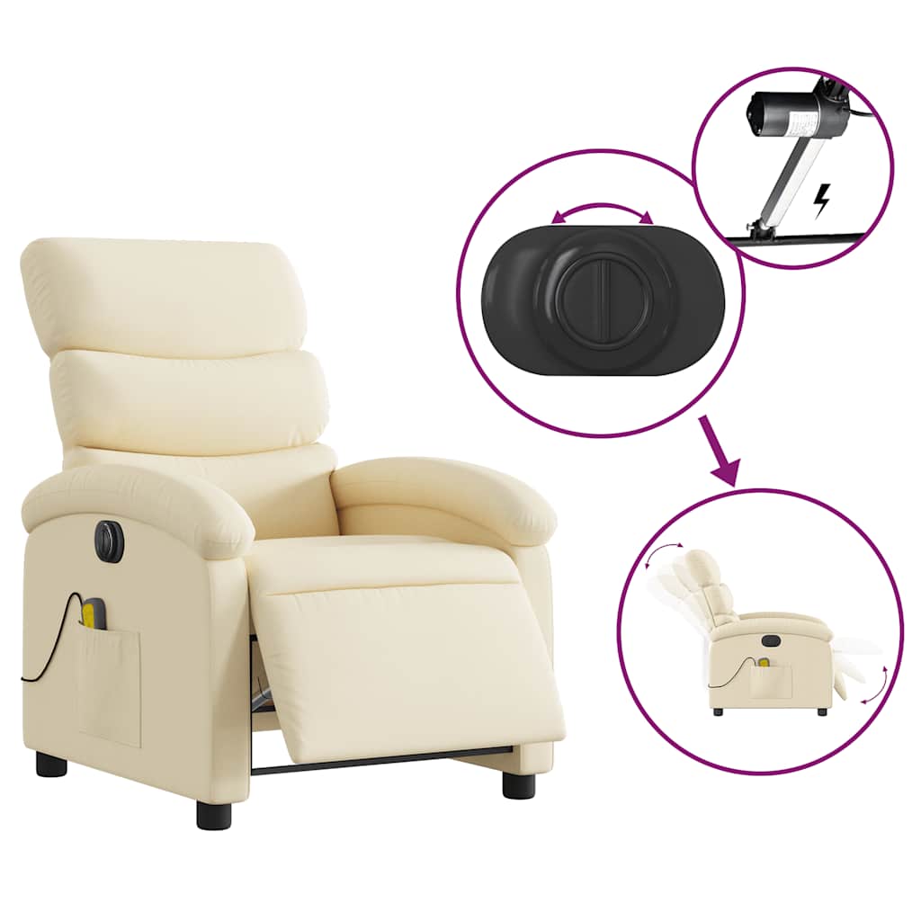 vidaXL Fotoliu electric de masaj rabatabil, crem, textil