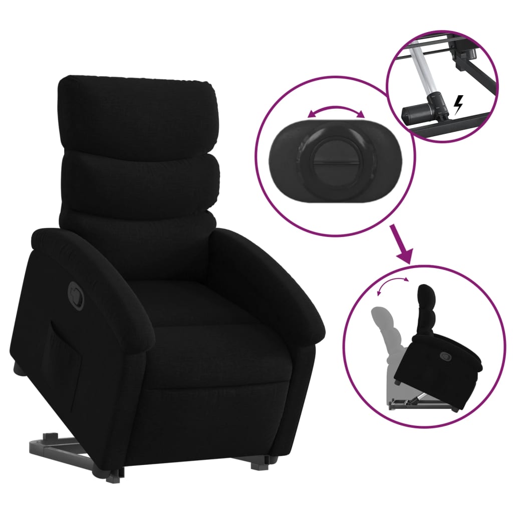 vidaXL Fotoliu rabatabil cu ridicare pe verticală, negru, textil
