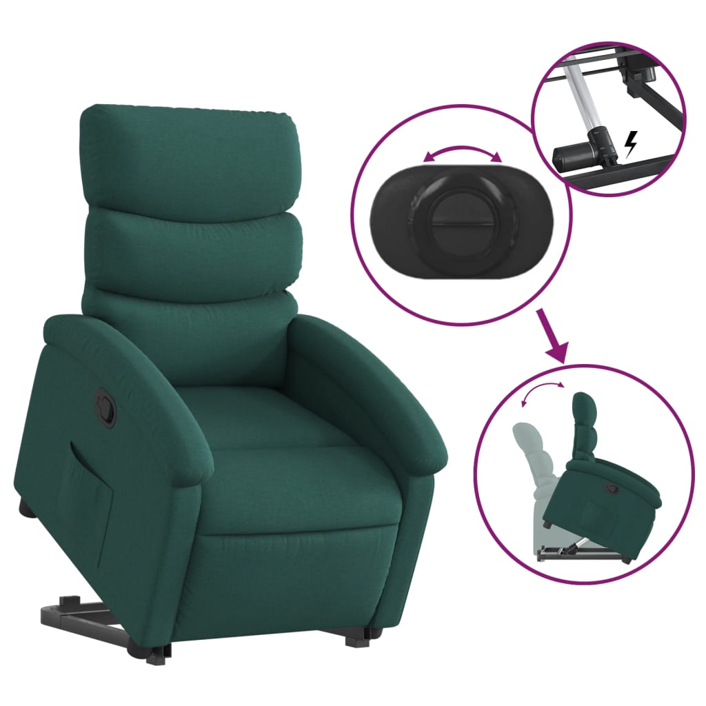 vidaXL Fotoliu rabatabil ridicare pe verticală, verde închis, textil vidaXL Fotoliu rabatabil ridicare pe verticală, verde închis, textil