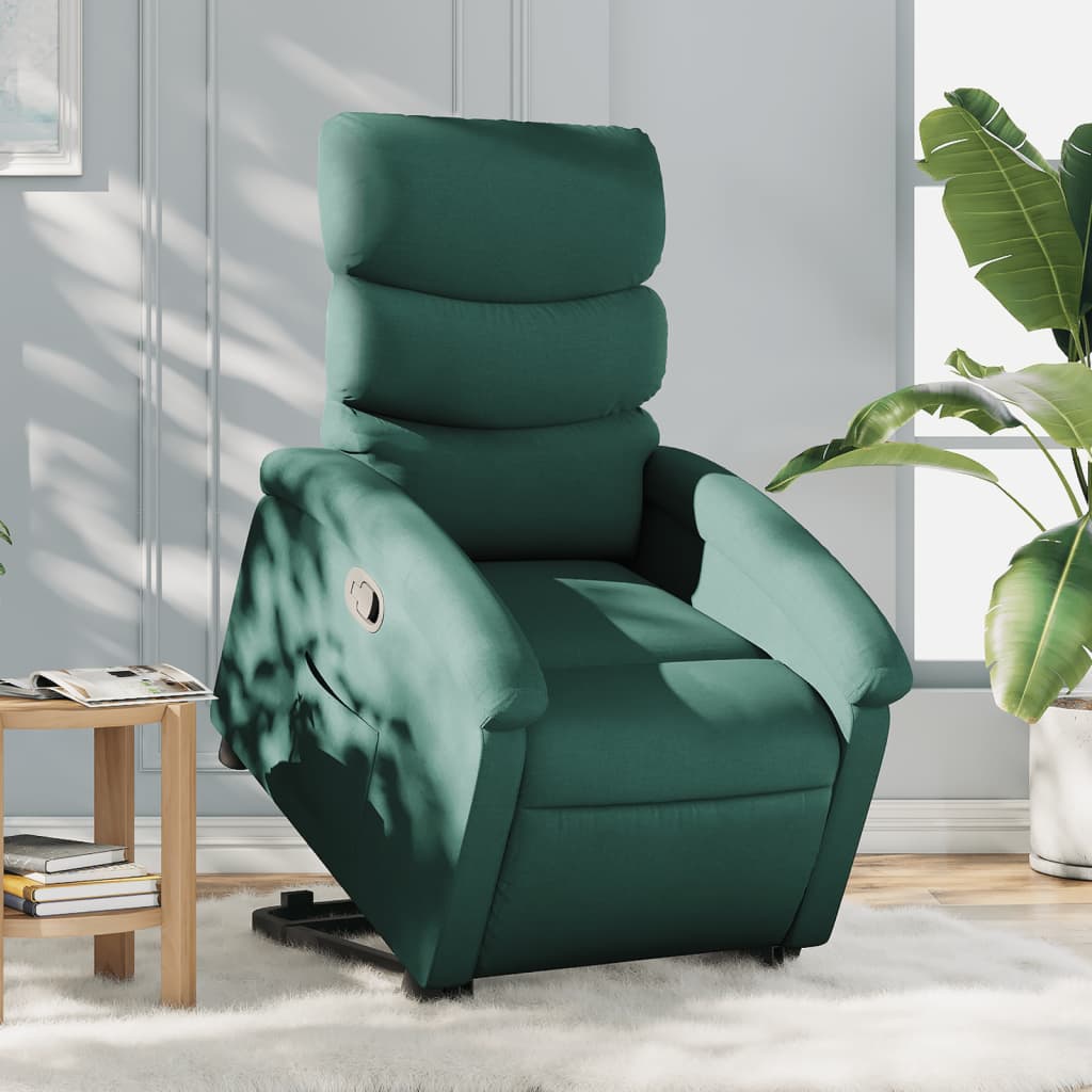 vidaXL Fotoliu rabatabil ridicare pe verticală, verde închis, textil vidaXL Fotoliu rabatabil ridicare pe verticală, verde închis, textil