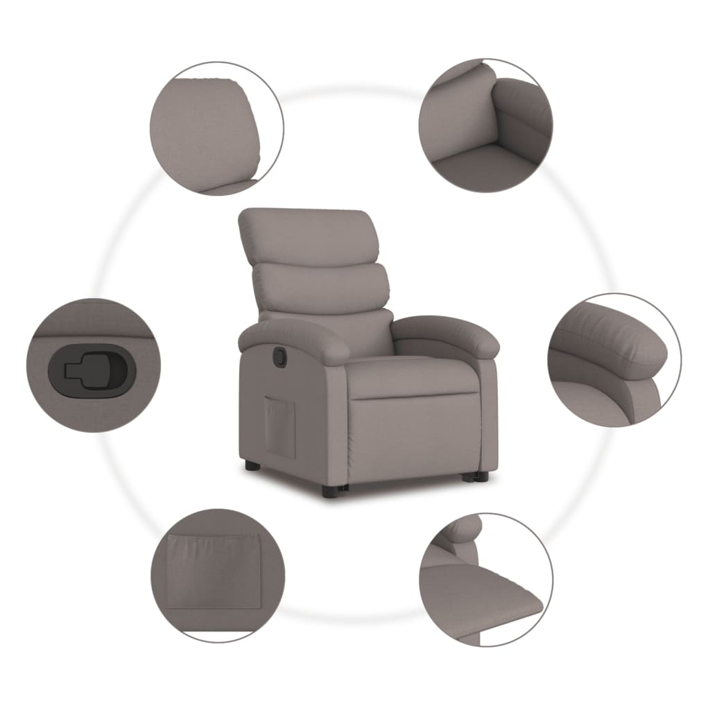 vidaXL Fotoliu rabatabil cu ridicare pe verticală, gri taupe, textil vidaXL Fotoliu rabatabil cu ridicare pe verticală, gri taupe, textil