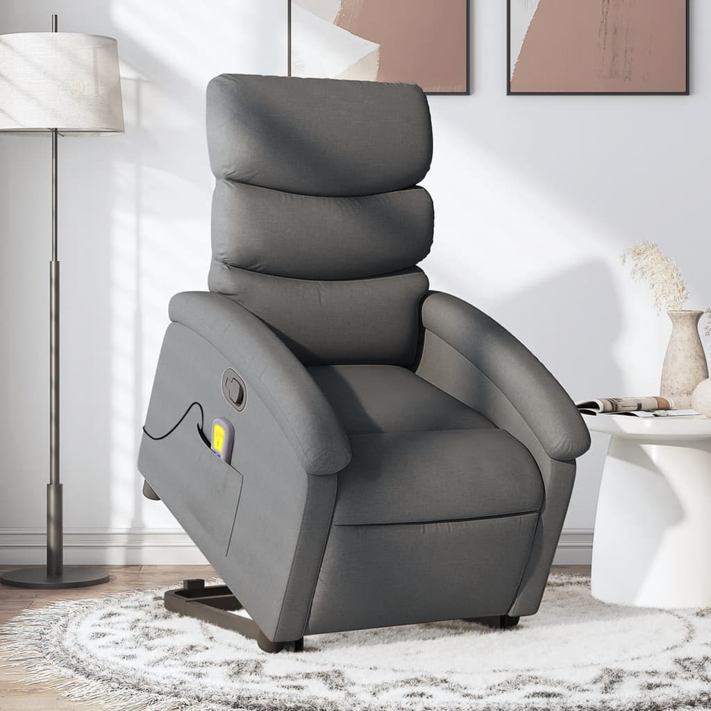 vidaXL Fotoliu de masaj rabatabil cu ridicare, gri închis, textil vidaXL Fotoliu de masaj rabatabil cu ridicare, gri închis, textil