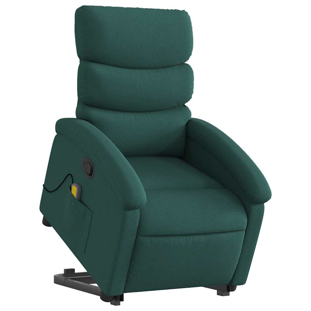vidaXL Fotoliu rabatabil de masaj, cu ridicare, verde închis, textil
