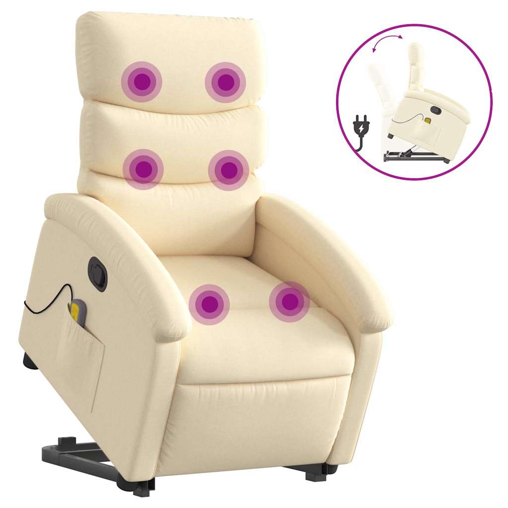 vidaXL Fotoliu masaj rabatabil cu ridicare, crem, material textil