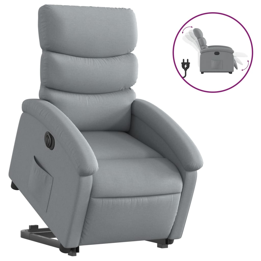 vidaXL Fotoliu electric rabatabil cu ridicare, gri deschis, textil