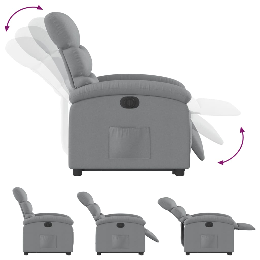 vidaXL Fotoliu electric rabatabil cu ridicare, gri deschis, textil