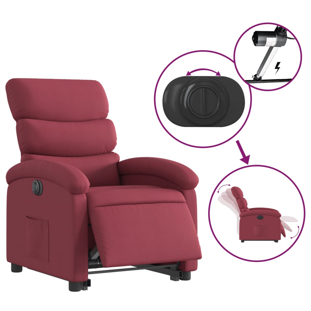 vidaXL Fotoliu electric rabatabil cu ridicare, roșu vin, textil