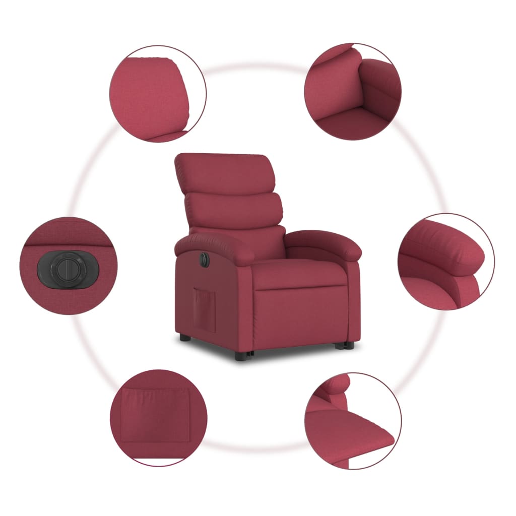 vidaXL Fotoliu electric rabatabil cu ridicare, roșu vin, textil