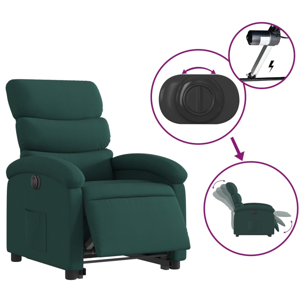 vidaXL Fotoliu electric rabatabil cu ridicare, verde închis, textil