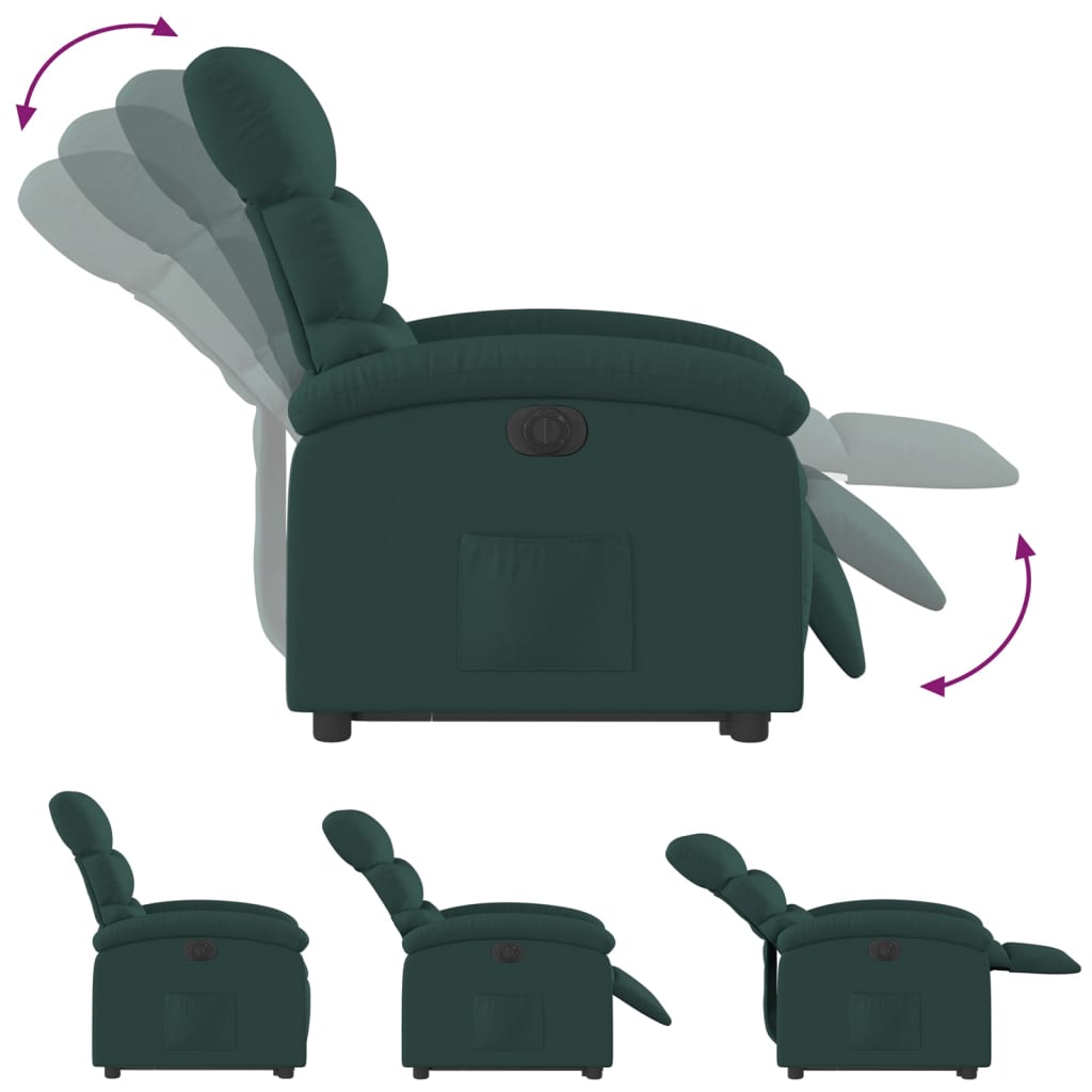 vidaXL Fotoliu electric rabatabil cu ridicare, verde închis, textil