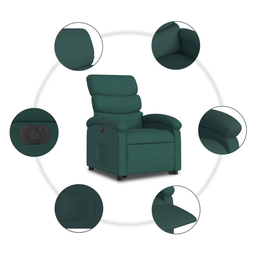 vidaXL Fotoliu electric rabatabil cu ridicare, verde închis, textil
